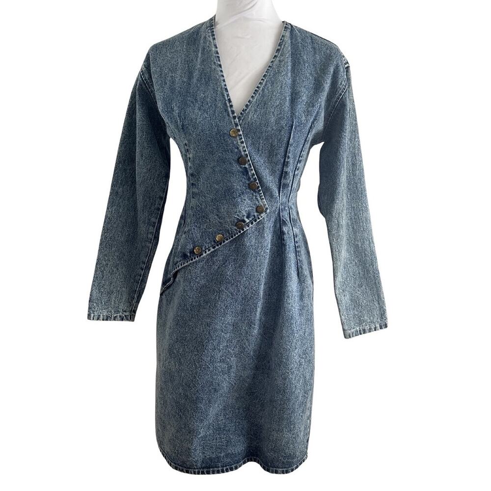 New Talent Sportswear Acid Wash Asymmetrical Sheath Denim Dress 80's